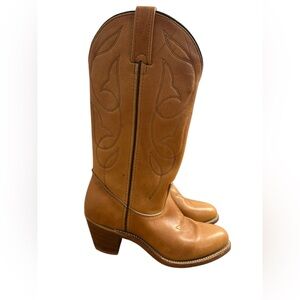 Bermans Women’s Tan Leather Cowboy Boots Size 6.5 B
